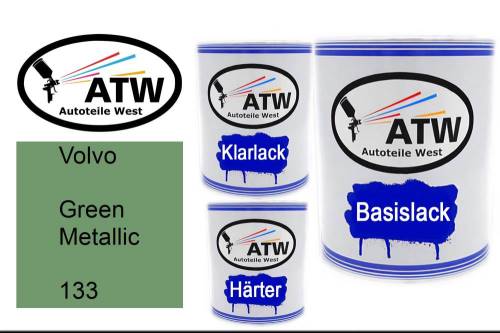 Volvo, Green Metallic, 133: 1L Lackdose + 1L Klarlack + 500ml Härter - Set, von ATW Autoteile West.